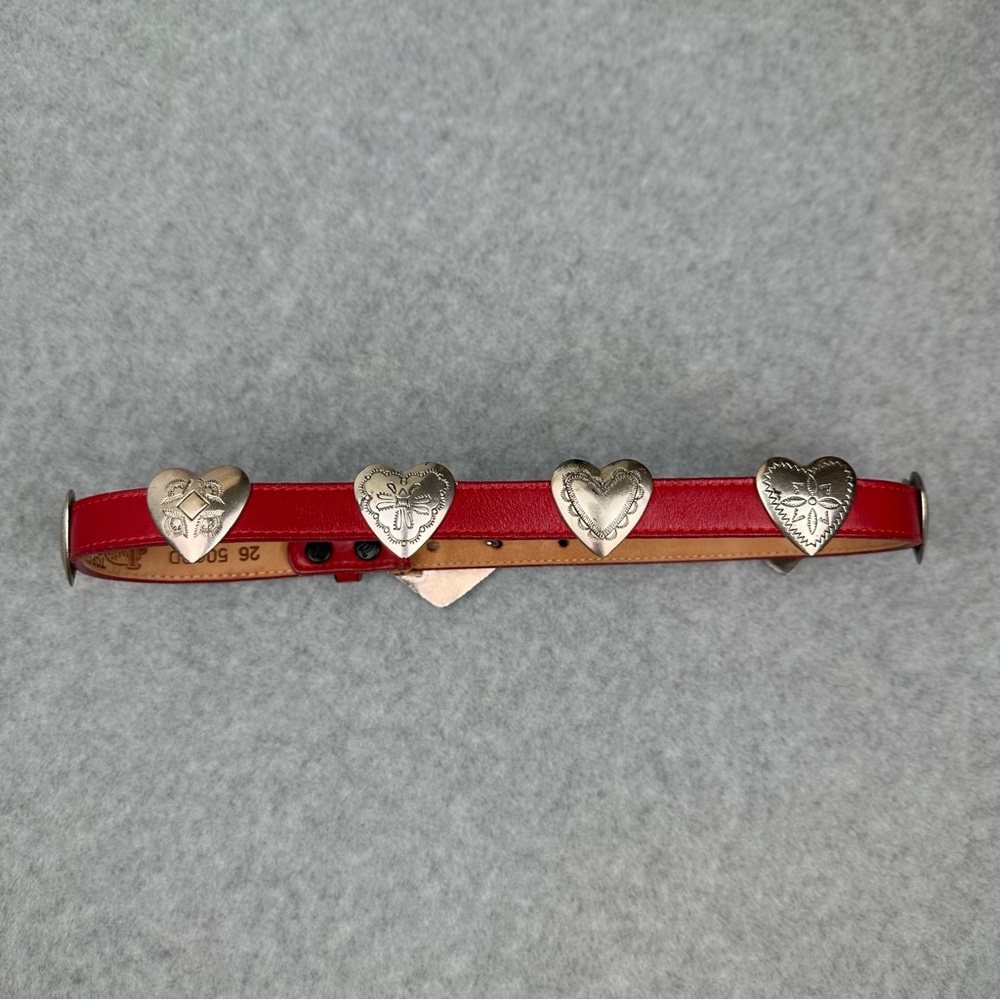 Vintage Justin Red Leather Hearts Western Belt Top Sz 26 Grain Cowhide 1991 USA - Picture 4 of 16
